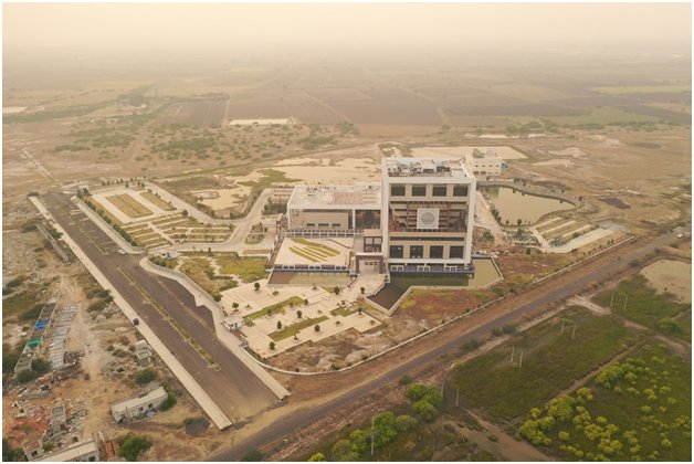Aerial view of Dholera plots and planned road network under development